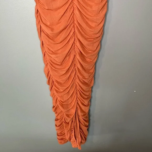 SOLD NWT Oh Polly Ruched Hardware Detail Strapless Midaxi Dress in Burnt Orange - Picture 9 of 12